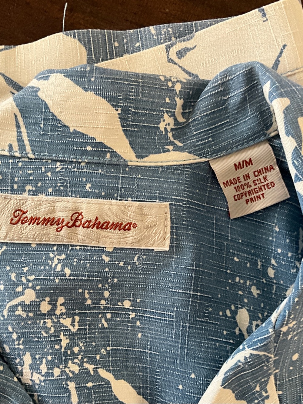 Blue Floral Hawaiian Silk Camp Shirt - Picture 2 of 3